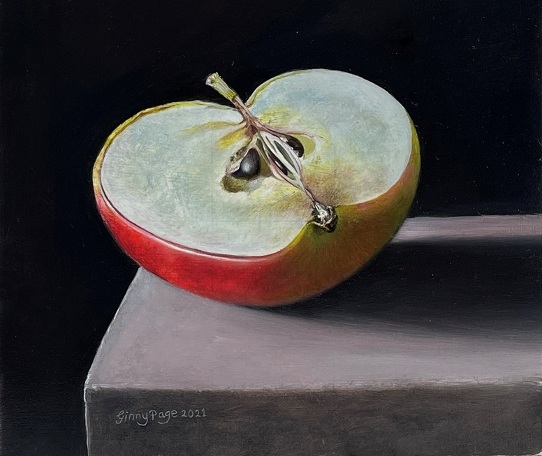 Cut to the Core, 2021 – Still life oil painting on panel, 14 x 16 cm – Ginny Page